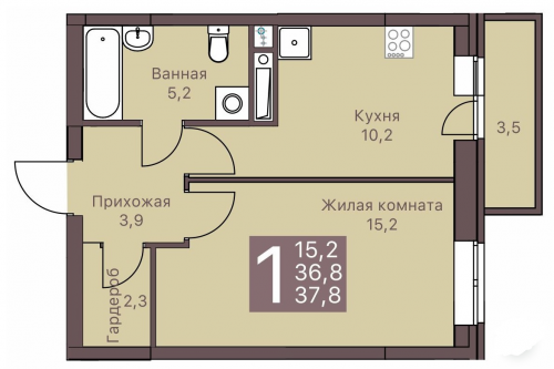 1-комнатная, 37,8 м², 2 494 800